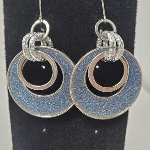 Blue Glitter Round Earrings